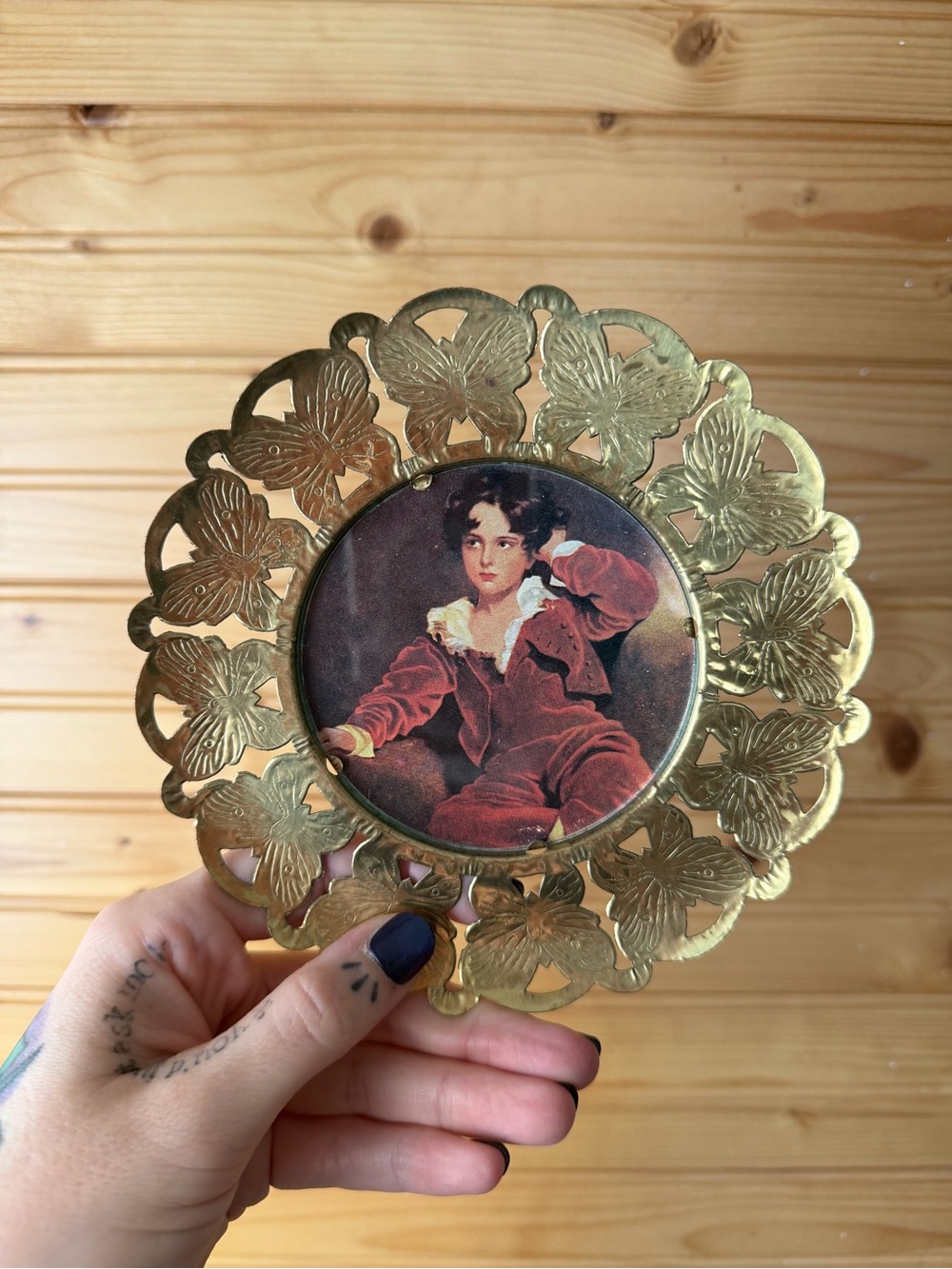 Decorative Brass Butterfly Frames with Vintage Portraits - Gold